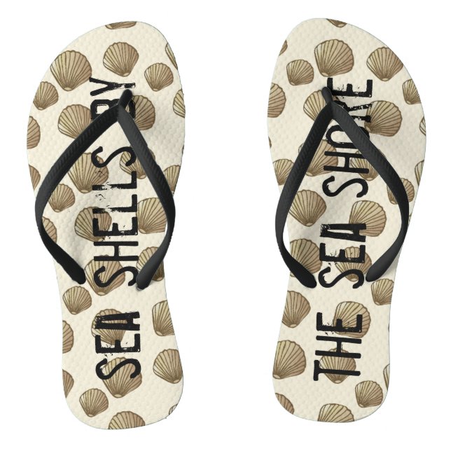 Adult Flip-Flops "Sea Shells By The Seashore" Flip Flops (Footbed)