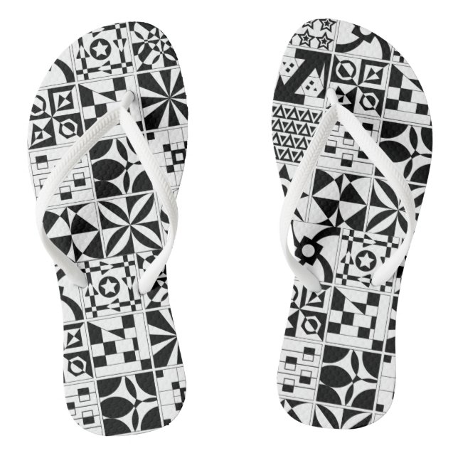 Adult Flip Flops, Slim Straps Black Printed  Flip Flops (Footbed)
