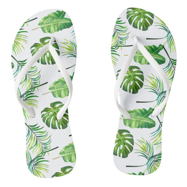 Adult Flip Flops-Tropical Leaves Flip Flops (Footbed)
