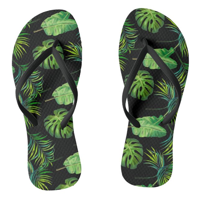 Adult Flip Flops-Tropical Leaves Flops (Footbed)
