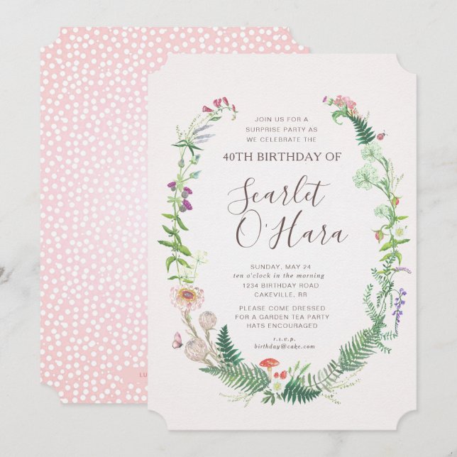 Adult Floral Birthday Invitation Any Age Milestone (Front/Back)