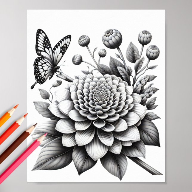 Adult Floral Butterfly 3D Colouring Poster (Creator Uploaded)