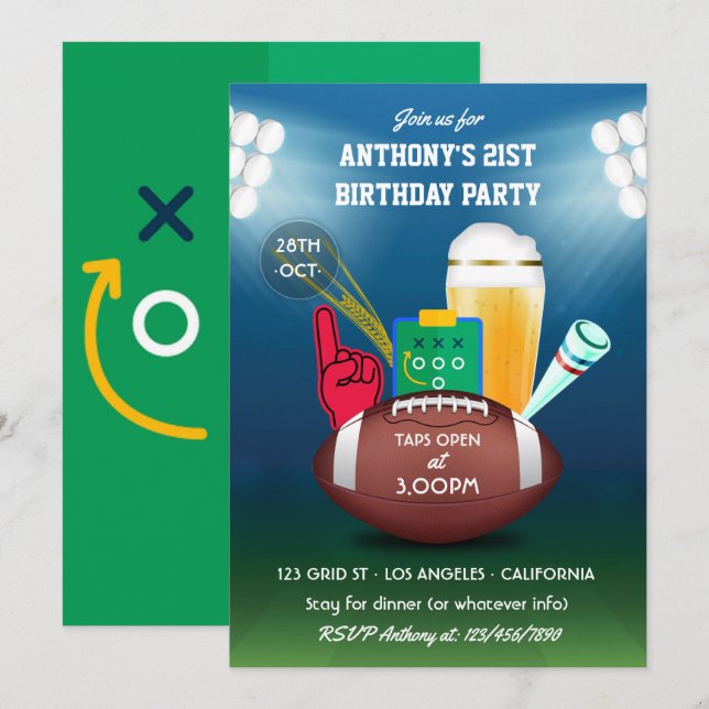 Adult Football Birthday Party Invitation (Front/Back)
