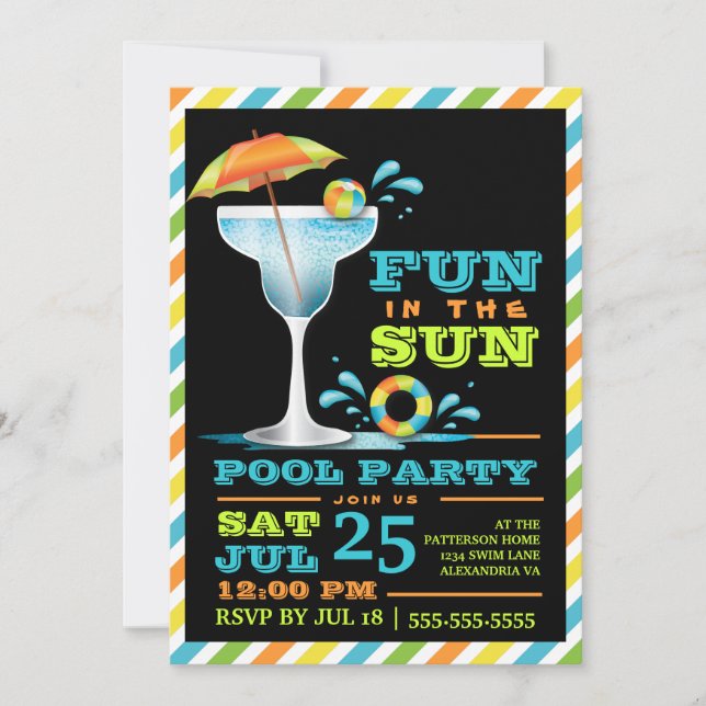 Adult Fun in Sun Pool Party Cocktail Invitation (Front)