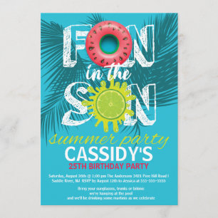 Adult Fun Sun Summer Birthday Invitation