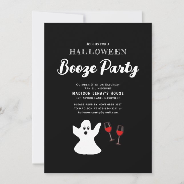 Adult Funny Halloween Ghost Booze Party Invitation (Front)