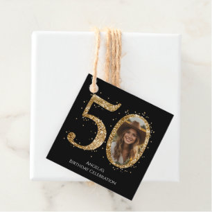 Adult Gold Glitter 50th Birthday Photo Favour Tags