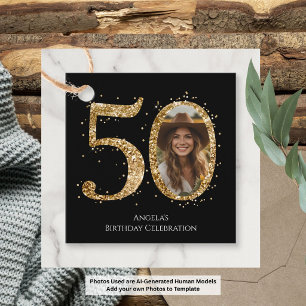 Adult Gold Glitter 50th Birthday Photo Favour Tags