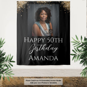 Adult Gold Glitter 50th Birthday Photo Tapestry