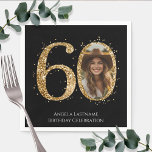 Adult Gold Glitter 60th Birthday Photo Napkin<br><div class="desc">60th Birthday Gold Glitter Photo party template. Available as a digital download printable.
Custom,  personalised,  editable download</div>