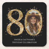 Adult Gold Glitter 80th Birthday Photo