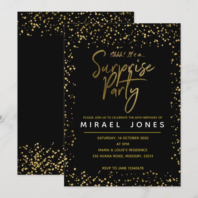 Adult Gold Surprise Birthday Party Invitation (Front/Back)