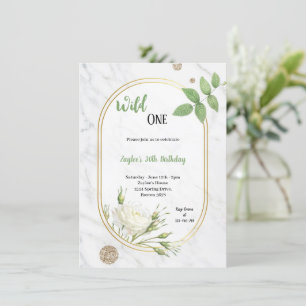 Adult green and whit birthday party invitation