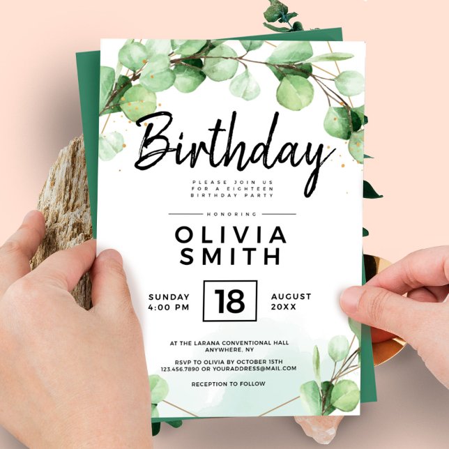 Adult green floral elegant 30th 40th 50th Birthday Invitation (Creator Uploaded)