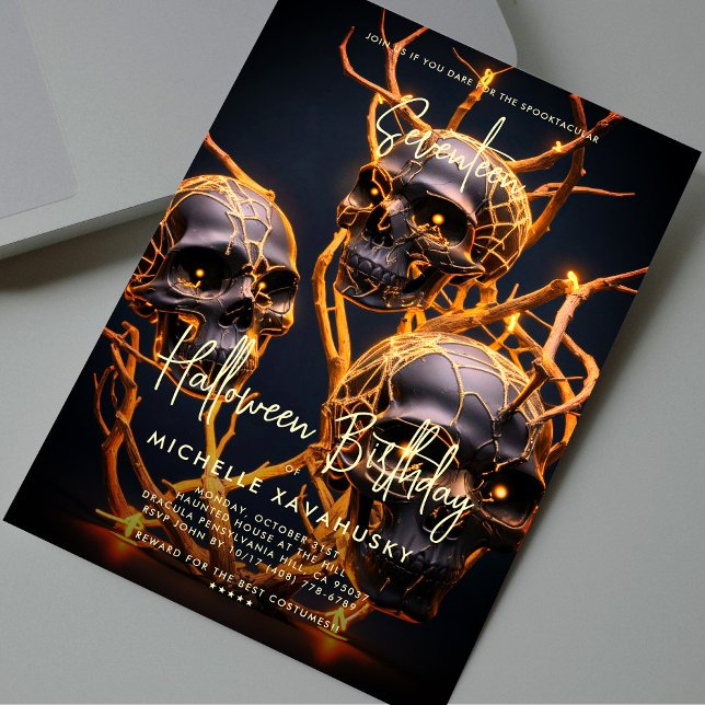Adult Halloween Birthday Party Neon Skull Modern Invitation (Adult Halloween Birthday Party Neon Skull Modern Invitation
)