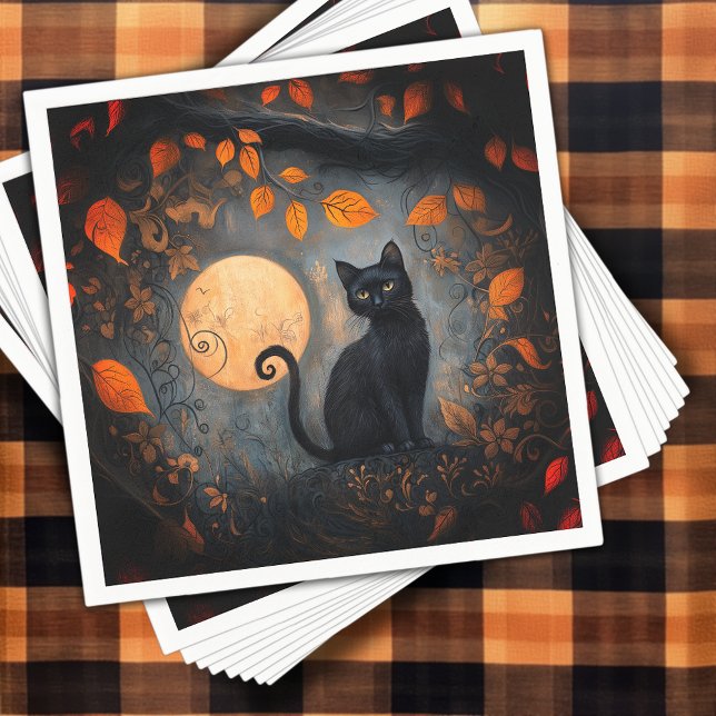 Adult Halloween Black Cat Ornate Full Moon Party Napkin (Adult Halloween Black Cat Ornate Full Moon Party Napkins)