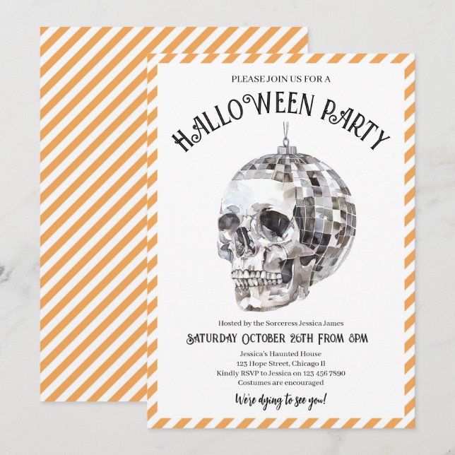 Adult Halloween Costume Party Gothic Disco Skull Invitation (Front/Back)