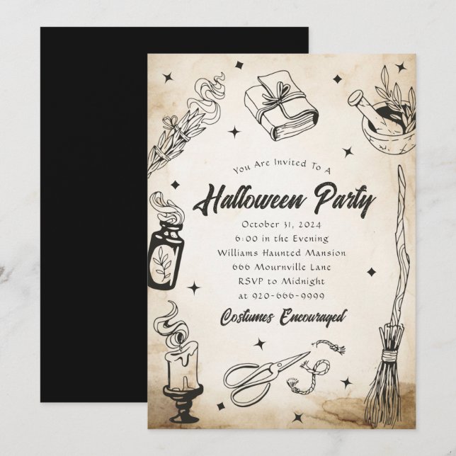 Adult Halloween Costume Party Witch Invitation (Front/Back)