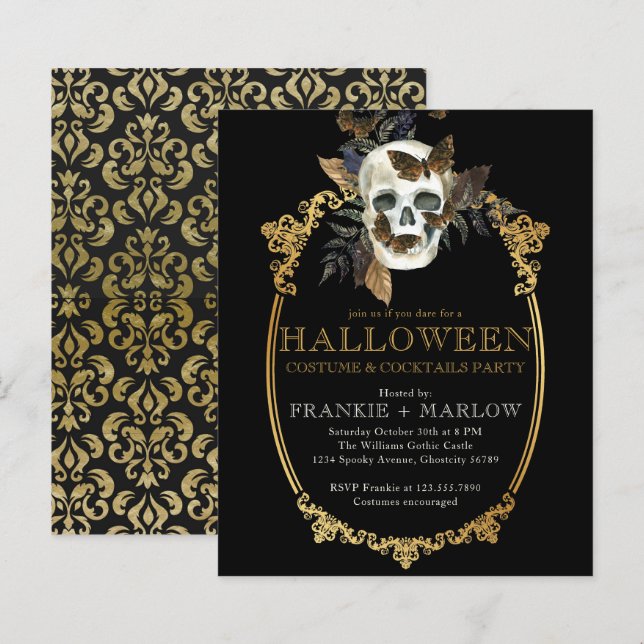 Adult Halloween Gothic Skull Vintage Invitation (Front/Back)