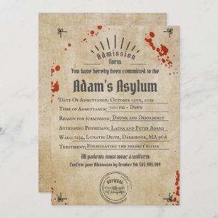Adult Halloween Lunatic Asylum Spooky Gothic Party Invitation