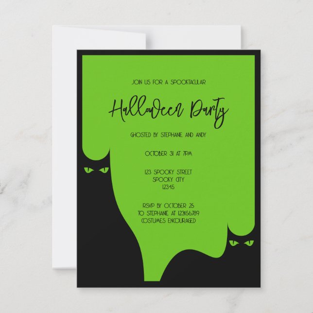 Adult Halloween Party Cats Eyes Black Green Modern Invitation (Front)