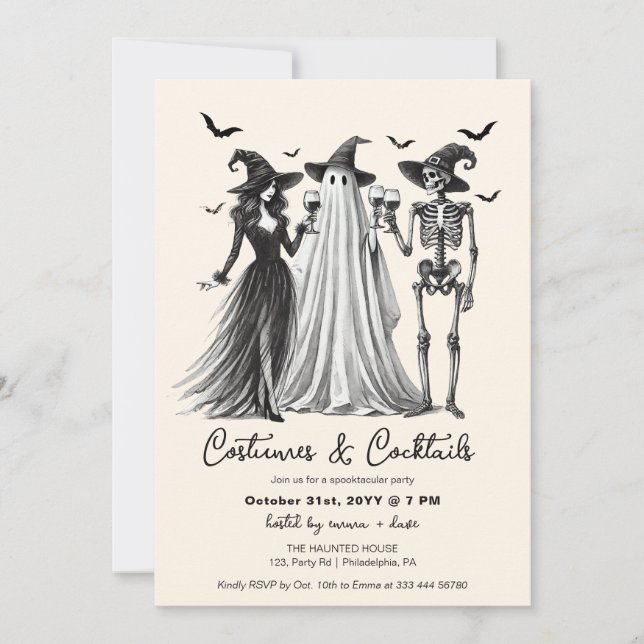 Adult Halloween Party Costumes and Cocktails Announcement (Front)