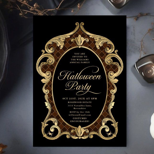 Adult Halloween Party Gold Ornate Vintage Invitation (Creator Uploaded)