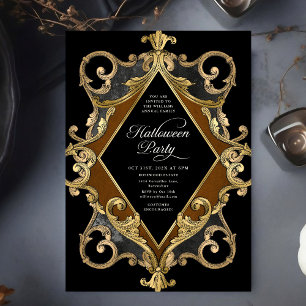 Adult Halloween Party Gold Ornate Vintage Invitation