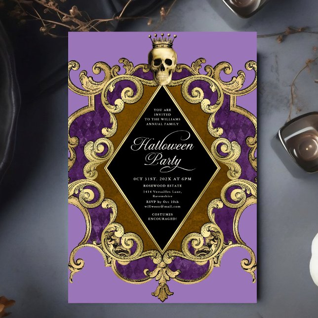 Adult Halloween Party Gold Ornate Vintage Invitation (Creator Uploaded)