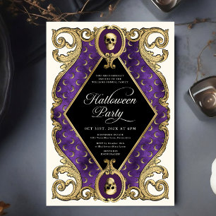 Adult Halloween Party Gold Ornate Vintage Invitation