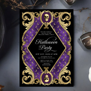 Adult Halloween Party Gold Ornate Vintage Invitation