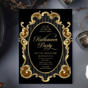 Adult Halloween Party Gold Ornate Vintage Invitation