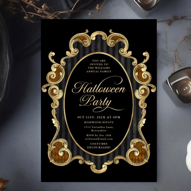 Adult Halloween Party Gold Ornate Vintage Invitation (Creator Uploaded)