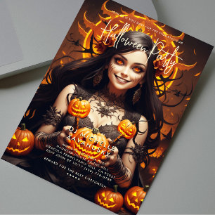 Adult Halloween Party Gothic Witch Jack O' Lantern Invitation