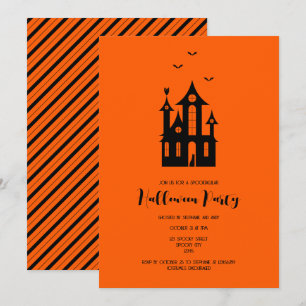 Adult Halloween Party Haunted House Black Orange Invitation