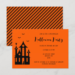 Adult Halloween Party Haunted House Black Orange  Invitation