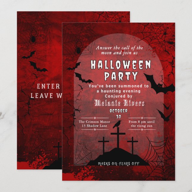 Adult Halloween Party Invitation - Red & Black (Front/Back)