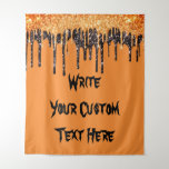 Adult Halloween Party Photo Booth Backdrop Prop Tapestry<br><div class="desc">orange and black glitter sparkle,  personalised halloween party photo prop,  drip halloween party glitter backdrop,  photo booth banner tapestry prop,  halloween birthday party back drop,  black and orange baby shower,  custom fall anniversary party backdrop,  custom halloween party backdrop,  scary adult halloween birthday party,  halloween party back drop background</div>