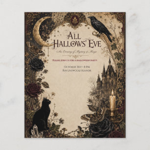 Adult Halloween Party Raven, Antique Key & Vintage Flyer