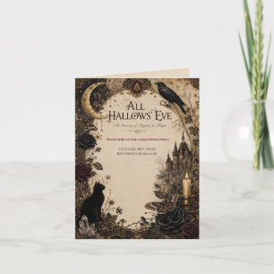 Adult Halloween Party Raven, Antique Key & Vintage Invitation