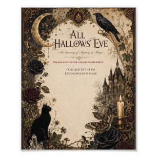 Adult Halloween Party Raven, Antique Key & Vintage Photo Print