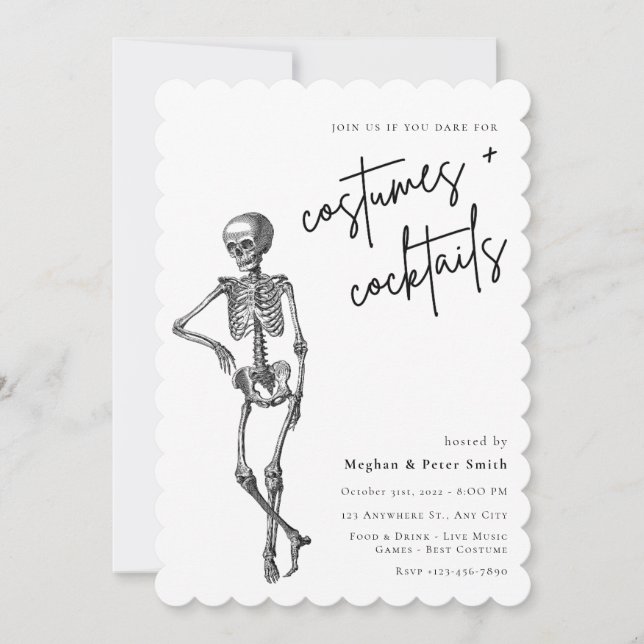 Adult Halloween Party Skelton Costume & Cocktail Invitation (Front)