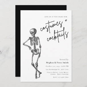 Adult Halloween Party Skelton Costume & Cocktail Invitation