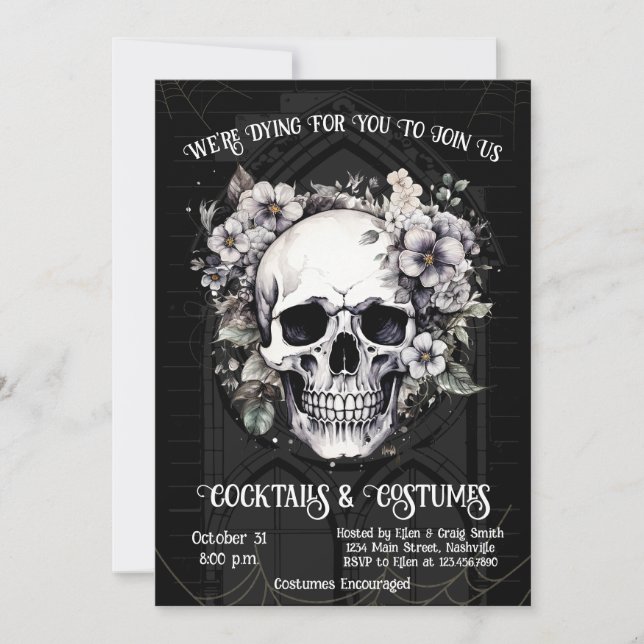 Adult Halloween Party Skull Gothic Vintage Invitation (Front)