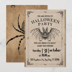 Adult Halloween Party Vintage Gothic bat Invitat Invitation