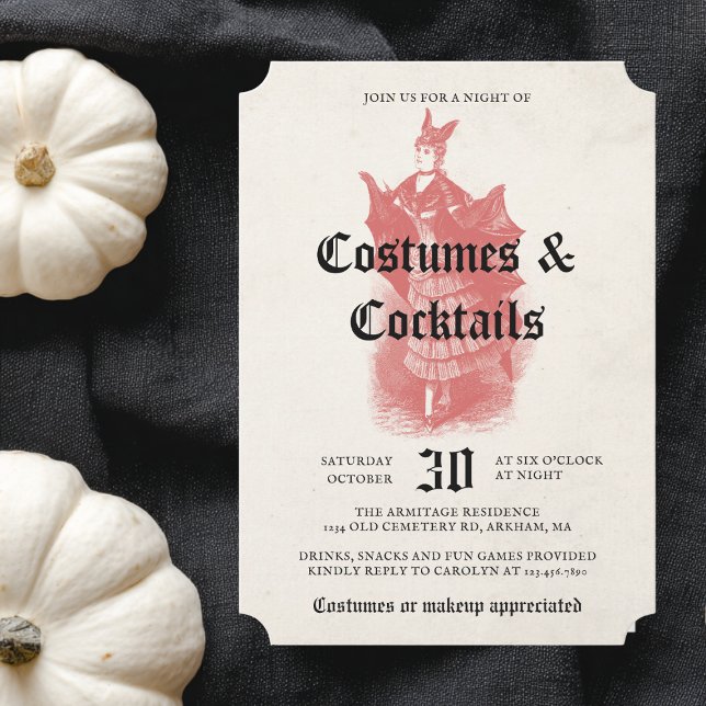 Adult Halloween Party Vintage Gothic Bat Lady  Invitation (Creator Uploaded)