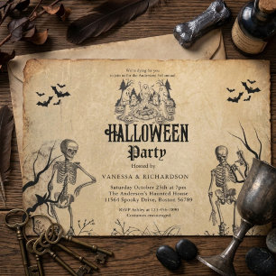 Adult Halloween Party Vintage Gothic Skeleton Invitation