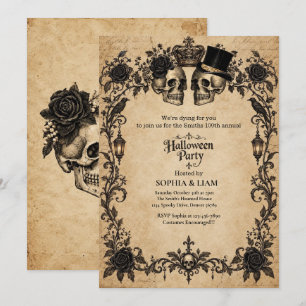 Adult Halloween Party Vintage Gothic Skull Invitation