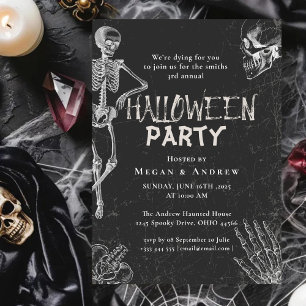 Adult Halloween Party Vintage Gothic Skull Invitation