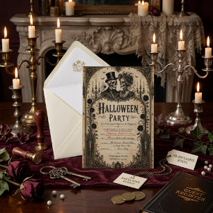 Adult Halloween Party Vintage Gothic Skull Invitation
